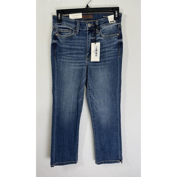 Judy Blue Skinny Fit Capri Women’s 1/25 Blue Denim Jeans Mid Rise Side Slit NEW - Picture 2 of 12